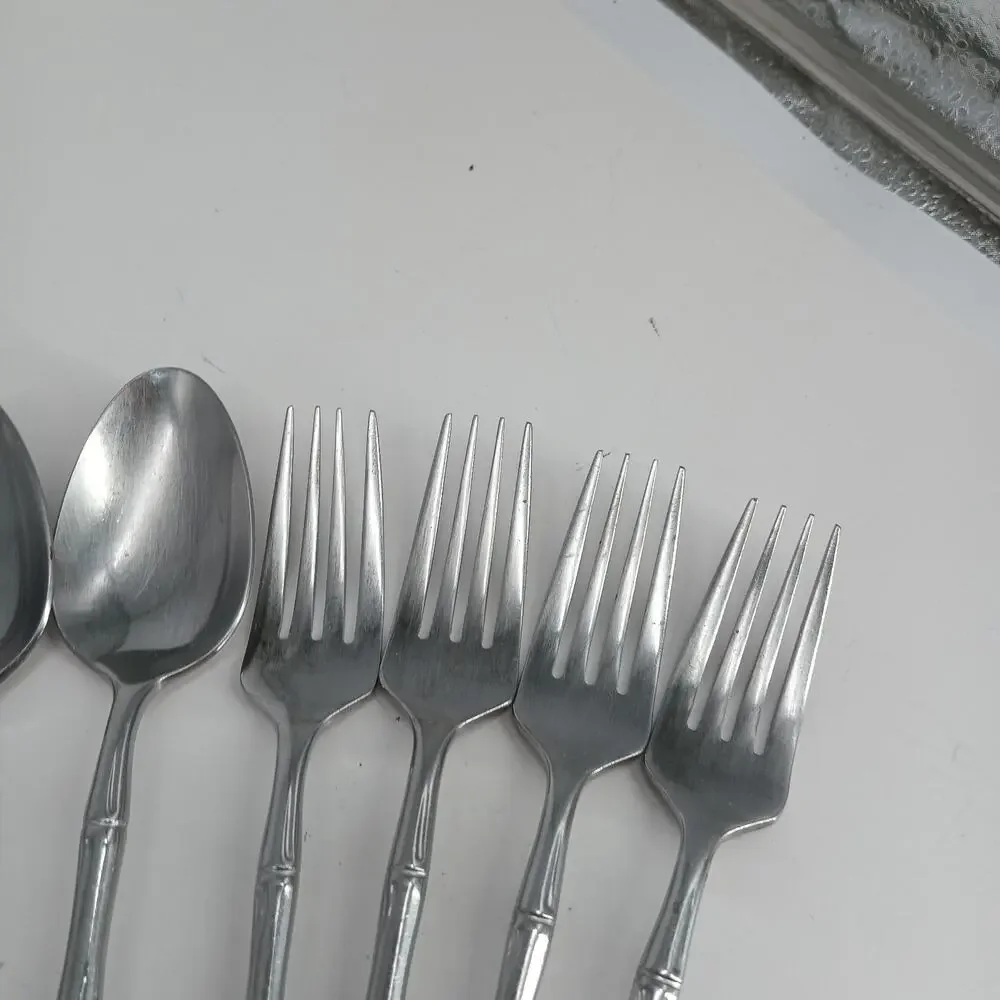 20X Set stainless flatware Bel-Pre Korea BAMBOO PATTERN Spoons Forks Knives